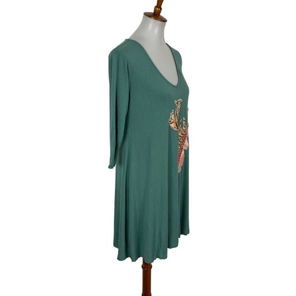 Judith March Medium Green Tunic Dress Embroidered Boho Long Sleeve - Picture 3 of 6